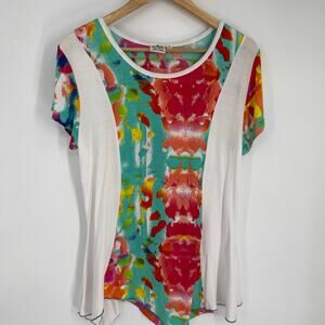 Parsley & Sage Top Women’s Medium Colorful Watercolor Abstract Print Artsy